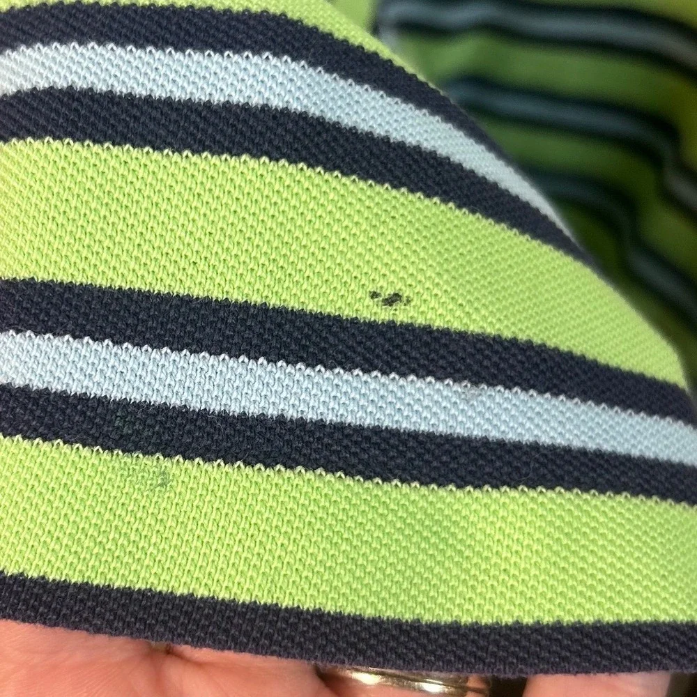 Polo Ralph Lauren Mens Large Lime Green Navy Blue Striped Cotton Polo Shirt L